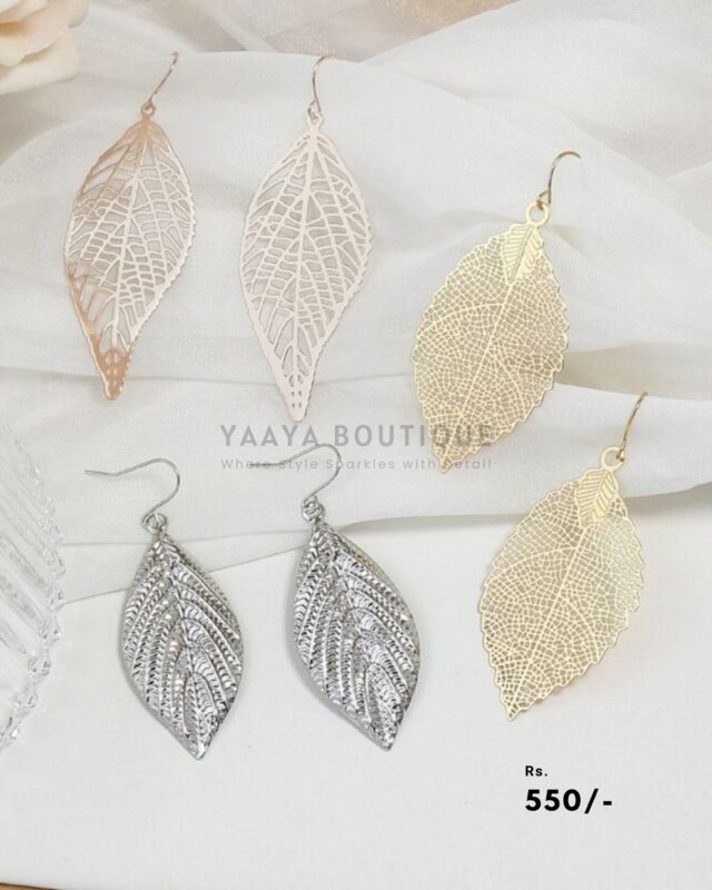 Golden Aura Filigree Leaf Earrings – Delicate Laser-Cut Statement Dangles